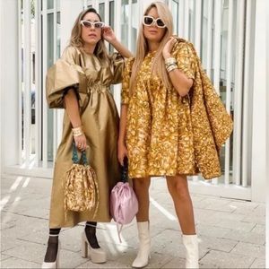 Kika Vargas | Target Gold Floral Puff Sleeves Mini Dress Mums Yellow Babydoll M